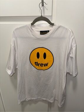 drew house White Tee with Yellow Smiley Graphic